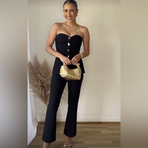 NWT ZARA TWO-PIECE FLARED JUMPSUIT BLACK STRAPLESS - Picture 7 of 16